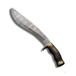 Machette Khukuri Anubis En Acier Damas Twist Et Protège-doigts En Laiton