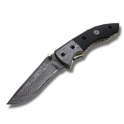 Couteau De Poche Damas Manche Noir