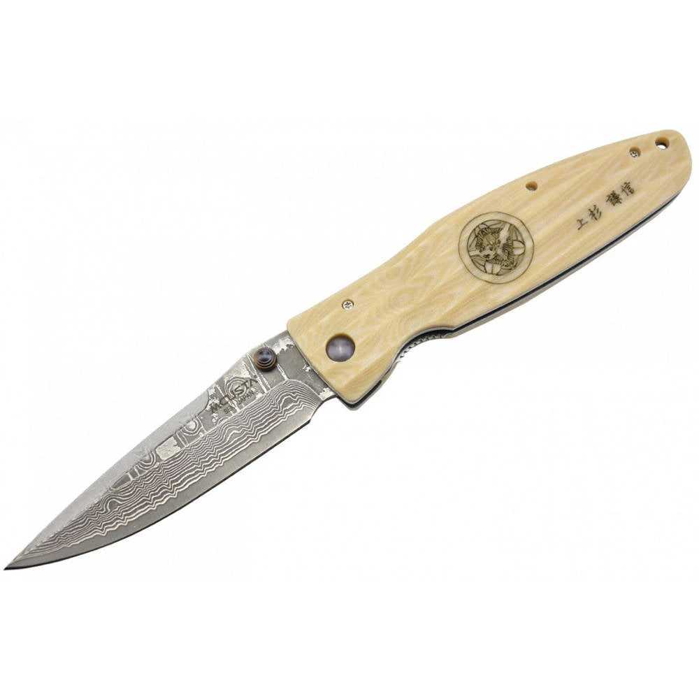 Couteau Poche Damas Micarta Blanc | Mcusta